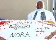 Nora de Kock on her claimed 111th birthday in 2021.