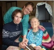 Emma Morano (aged 115; right) with Georg Fuerholzer of Austria (aged 27; centre) and Waclaw Jan Kroczek (aged 23; left), GRG Correspondent for Poland