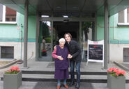 Juniewicz on her 110th birthday in 2016, pictured with GRG Poland correspondent Waclaw Jan Kroczek.