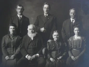 The Seelye Family in the early 1900s. Back row: Alvin, Alfred, Franklin. Front Row: Emma, John (father), Ellen (mother), Jennie