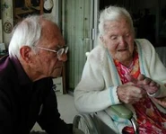 Higgins (aged 112) and her son Horace Higgins (aged 83) in November 2005.