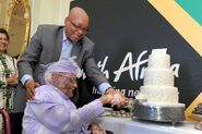 Rebecca Kotane on her 102th birthday celebration with the president Jacob Zuma in 2014