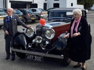 Geoffrey Patrick100.jpg (54 KB) Patrick arriving in style with his wife Jean for his 100th birthday party at the Golden Lion, Rossett in 2016.