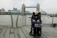 Henry Allingham celebrating his 113th birthday at HMS President at St Katherine's Dock, London