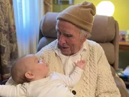 Lawler (right, age 101) with his great granddaughter Grace Cameron (left) in June of 2022.