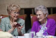 Selma Gaetz on her 109th birthday with her niece Ella Gaetz (aged 79).