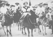 Soto Saborio in 1931 (middle woman), on the parade for the 100th anniversary of the birth of the Costa Rican national hero, Juan Santamaria.