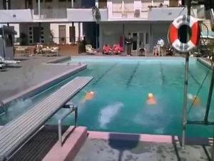 Members of the American women's swimming team practicing at the International Sports Club.
