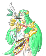 Palutena with aviator shades, a cigar and Paletuna slung over her shoulder as requested by HeyWheresKel