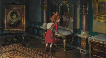 Arrietty schaut sich im Spiegel an.