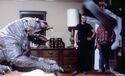 John Bruno throws a jacket at the Terror Dog Vinz Clortho puppet in Louis' apartment set while Bill Murray watches, seen on page 96 of Ghostbusters: The Ultimate Visual History