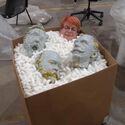 SFX team mould maker Alex Vlcek transported in box with frozen adventurer heads (Credit: Alex Vlcek)