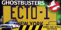 Front of the packaging for ECTO-1 License Plate Replica for Ghostbusters