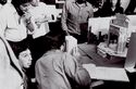 Ivan Reitman and Richard Edlund plotting camera angles with foam core study, seen in Making Ghostbusters p.107