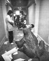 John Bruno and Terror Dog in corridor, seen in American Cinematographer June 1984