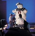 Stay Puft in front of bluescreen, seen in Making Ghostbusters p.222