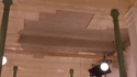 Patched ceiling above front desk of Firehouse set, seen in March 12, 2024 Tested