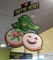 Hanging signage inside a Krispy Kreme during the promotion (credit: Beyond the Marquee)
