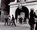 Cast running out of New York Firehouse, seen in Making Ghostbusters p.39