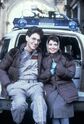 Harold Ramis and Annie Potts take a break during filming.