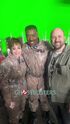 Art Director Luke Whitelock poses with Annie Potts and Ernie Hudson during final battle filming during Frozen Empire production (Credit: Whitelock Design)