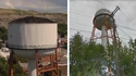 Comparison shot of Drumheller's water tower and Summerville's (Credit: CBC)
