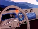 Wheel and dashboard in "Mean Green Teen Machine"
