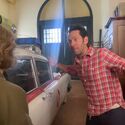 Paul Rudd and Carrie Coon riff in garage bay of Firehouse set during Frozen Empire filming (Credit: Finn Wolfhard)