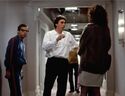 Ivan Reitman directs Sigourney Weaver and Rick Moranis in hallway in apartment set (seen on page 62 of Ghostbusters: The Ultimate Visual History)