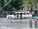 Ecto-1 filming at City Hall Park in New York on June 4, 2023 (Credit: Chris Di Niso)