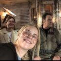 Belle and Stella Aykroyd with father Dan Aykroyd between takes of Ghostbusters: Afterlife at second Farmhouse set (Credit: Belle Aykroyd)