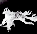 A live action ghost photographed for incorporation into spectral cloud effect, seen in Making Ghostbusters p.142