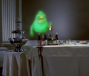 Slimer in the ballroom drinking wine in Ghostbusters