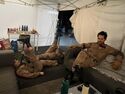 Paul Rudd, Mckenna Grace, and Logan Kim in tent during Frozen Empire filming (Credit: Emily Alyn Lind)