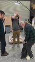Bill Bryan demonstrates Baggy prop to Gil Kenan and Jason Reitman (Credit: Bill Bryan)