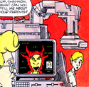 Shannon Phillips being analyzed by the Aura Video-Analyzer in The Real Ghostbusters Volume One Issue #9