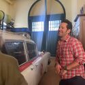 Paul Rudd and Carrie Coon riff in garage bay of Firehouse set during Frozen Empire filming (Credit: Finn Wolfhard)