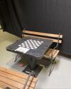 Chess table and seating used during Ghostbusters: Frozen Empire production (Credit: Kevin Mangold)