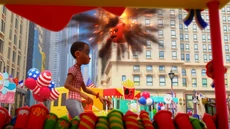 Flame creating a harmless explosion to scare a civilian.