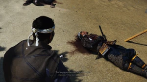 Jin observing a dead Nagao member.