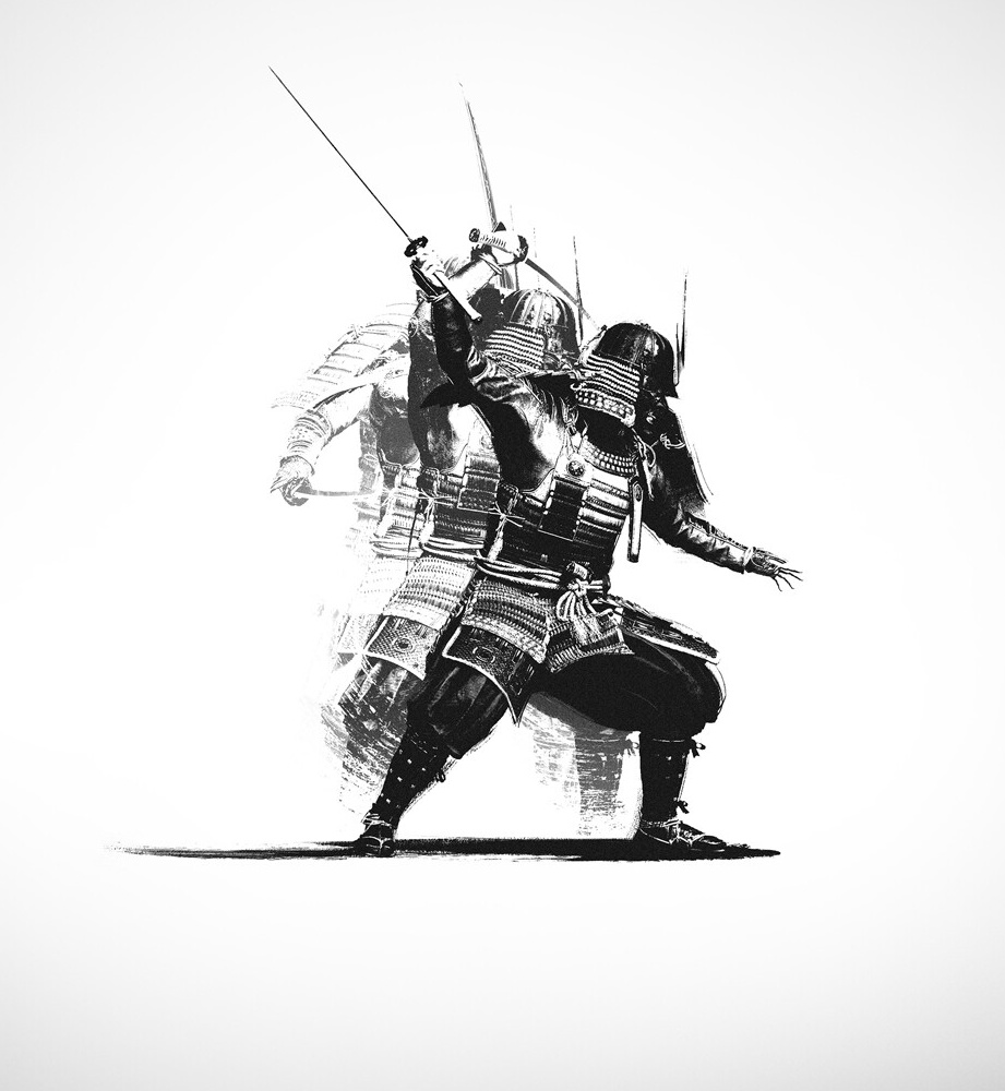 Japanese samurai. Warriors with weapons sketch. Men in a fight pose. Hand  drawn vintage sketches. Vector illustration in monochrome style. Stock  Vector | Adobe Stock