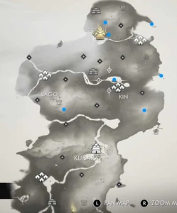 A map depicting Pillars of Honor in Kamiagata