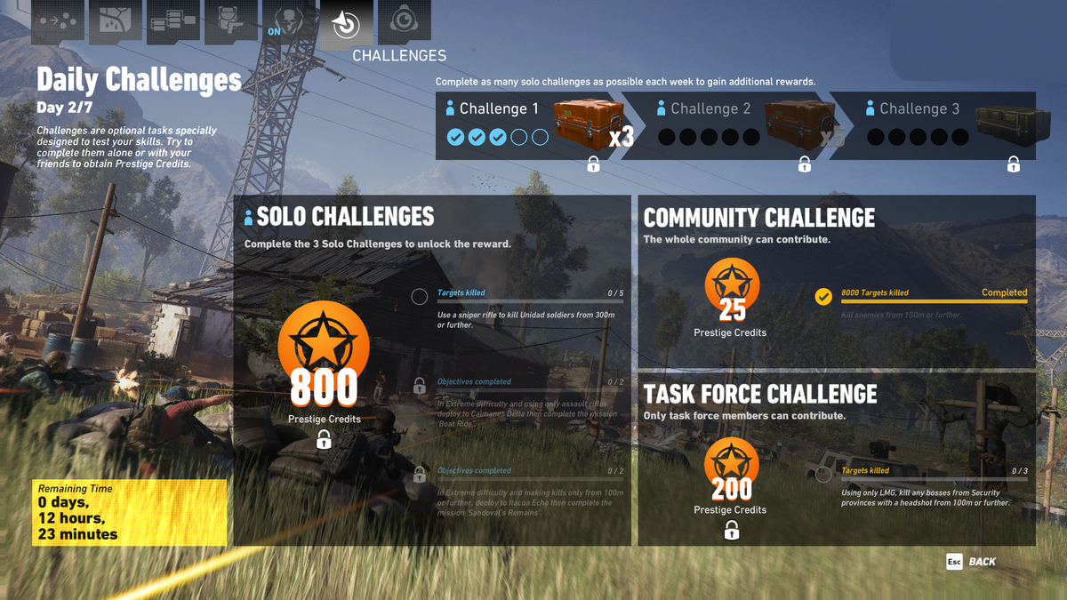 Wildlands Daily_Challenges. Daily Challenge. Challenge 3 solo. Kill complete