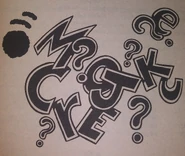 Ghostwriter next to jumbled letters he's using to make puzzles for the team.