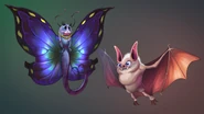 An artwork of a butterfly and a bat.