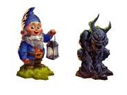 Concept art of a dwarf and a gargoyle.