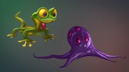 An artwork of a gecko and a blob.