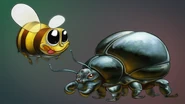 An artwork of a bee and a beetle.