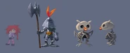 Concept art of the Knight and Dry Owl.