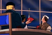 In the background, the club flies into space.